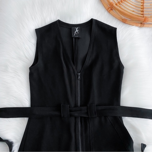 Yigal Azrouel Jumpsuit Front Zip Belted Black Sleeves Wide Leg Women’s 3 - Picture 6 of 12